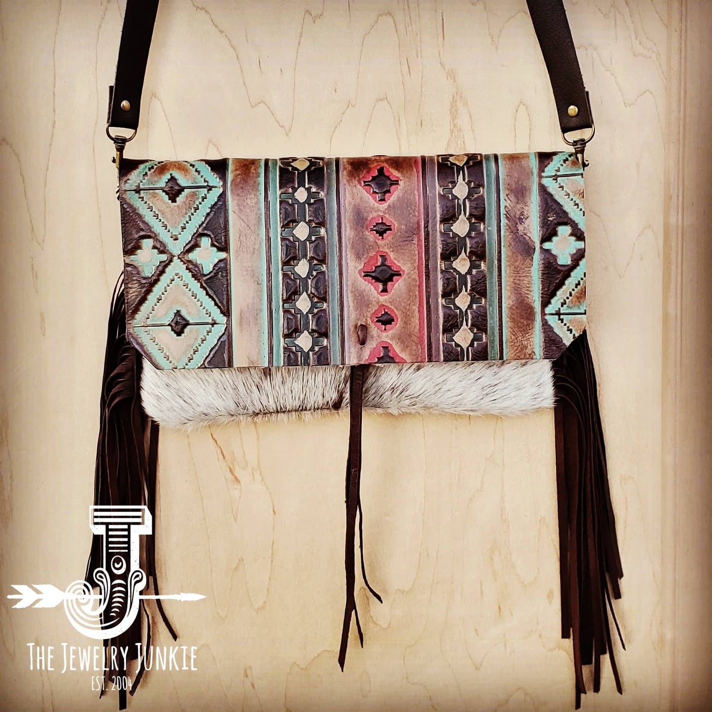 Hair on Hide Clutch w/ Turquoise Navajo Flap 502c