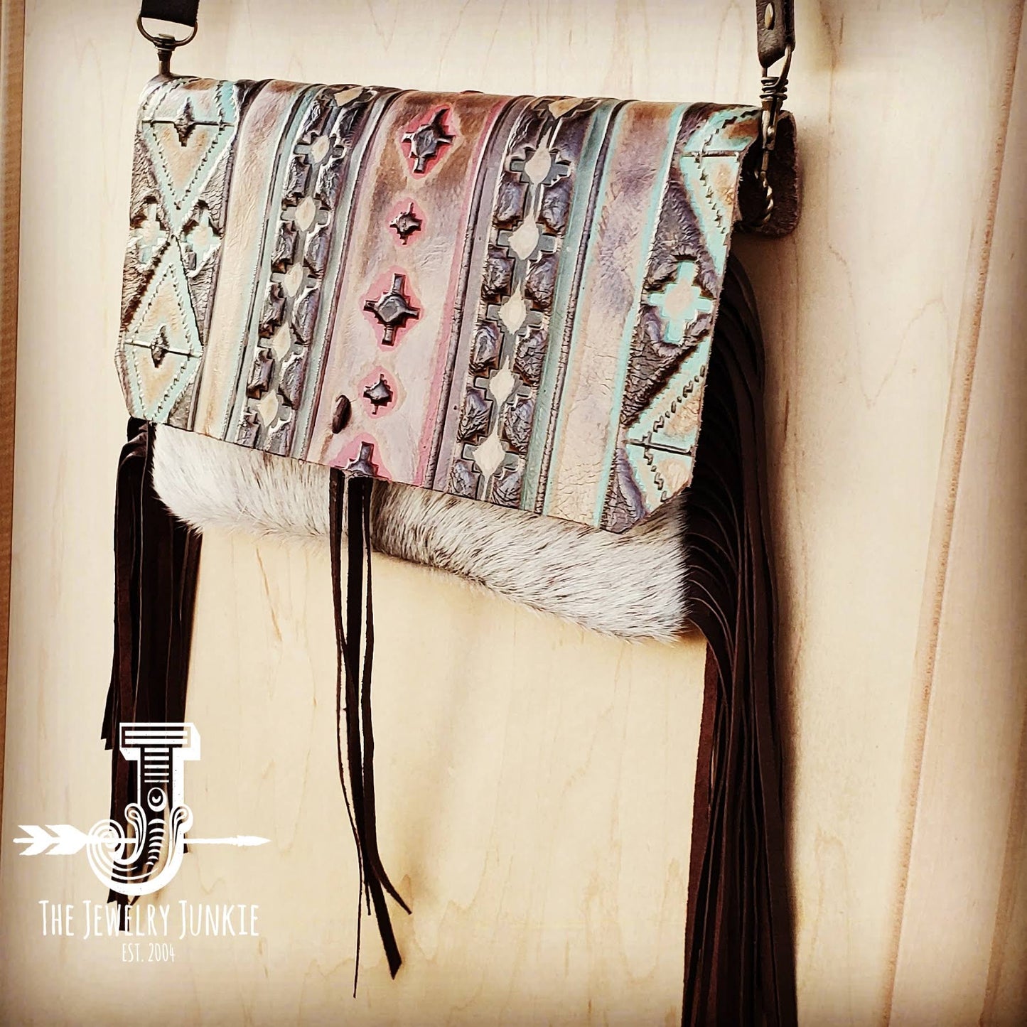 Hair on Hide Clutch w/ Turquoise Navajo Flap 502c