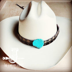 Navajo Embossed Leather Hat Band w/ Turquoise Slab