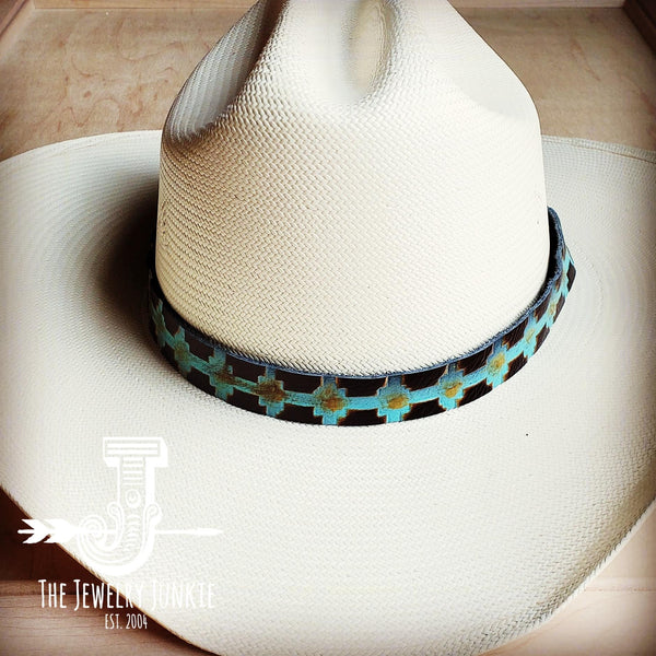 Blue Navajo Embossed Leather Hat Band Only 950a