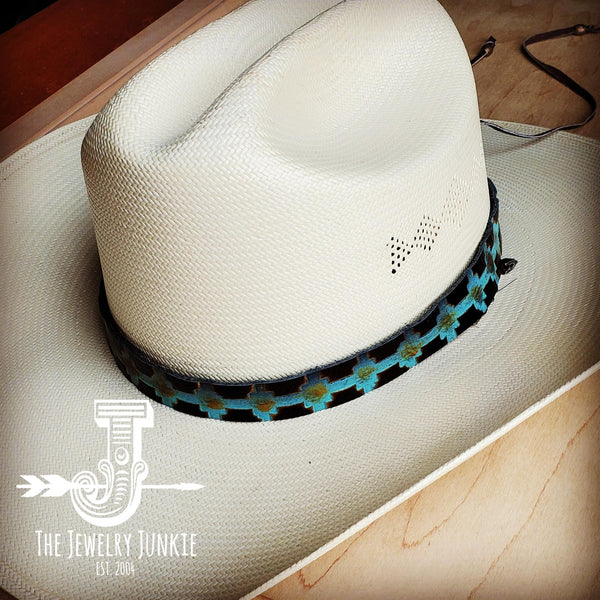 Blue Navajo Embossed Leather Hat 