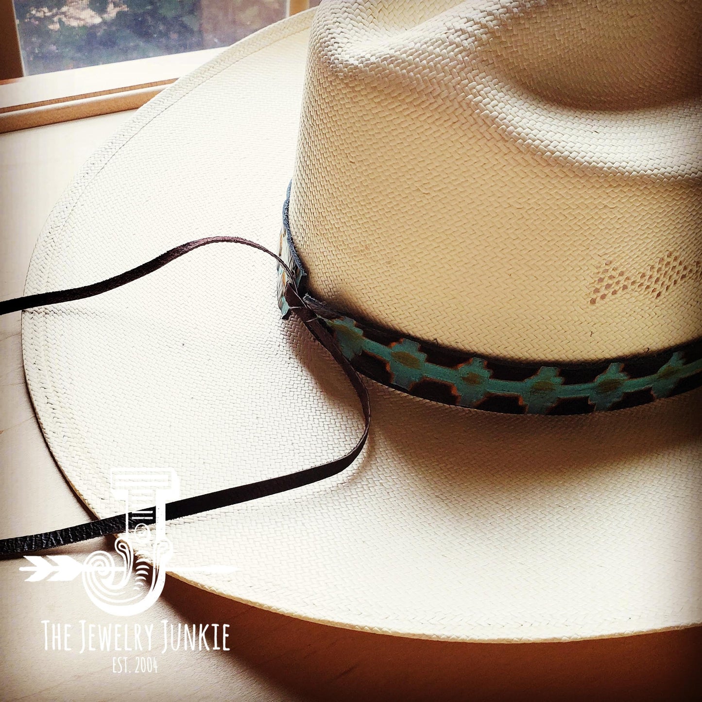 Blue Navajo Embossed Leather Hat 