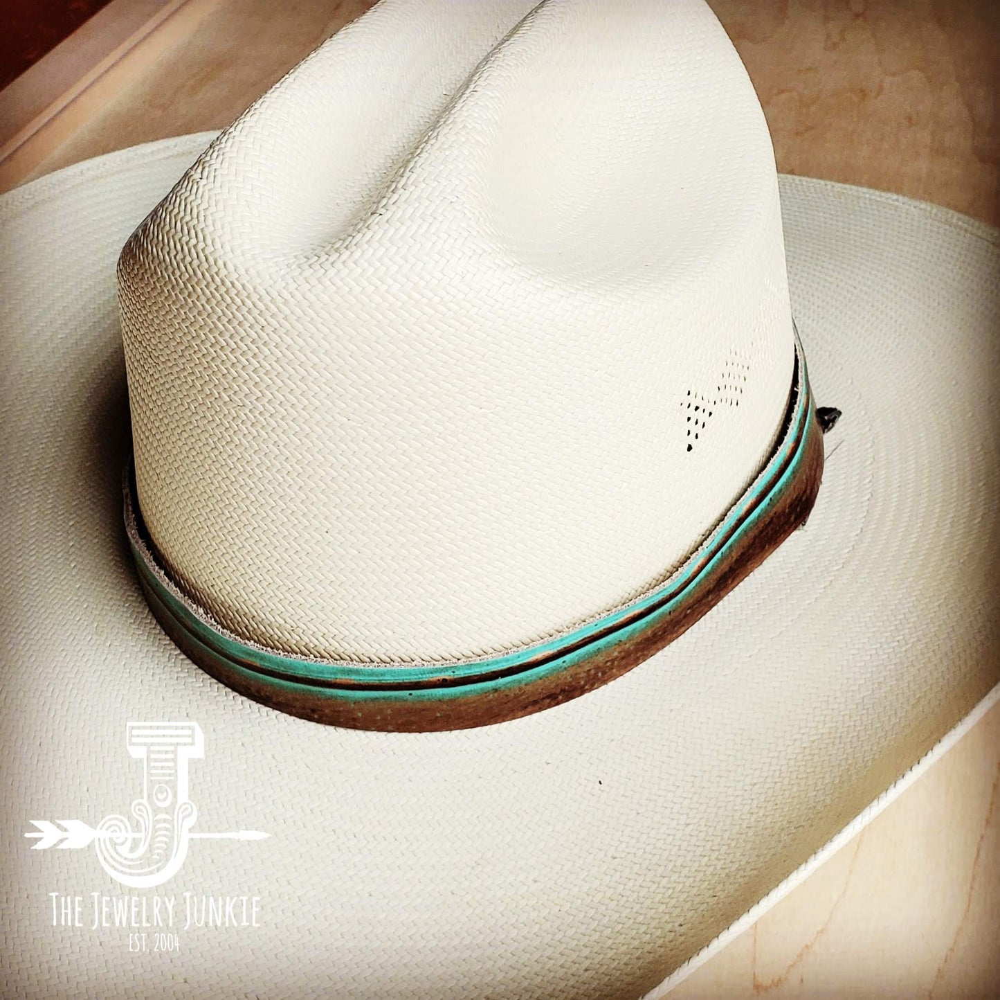 Turquoise Navajo Embossed Leather Hat Band Only 950b