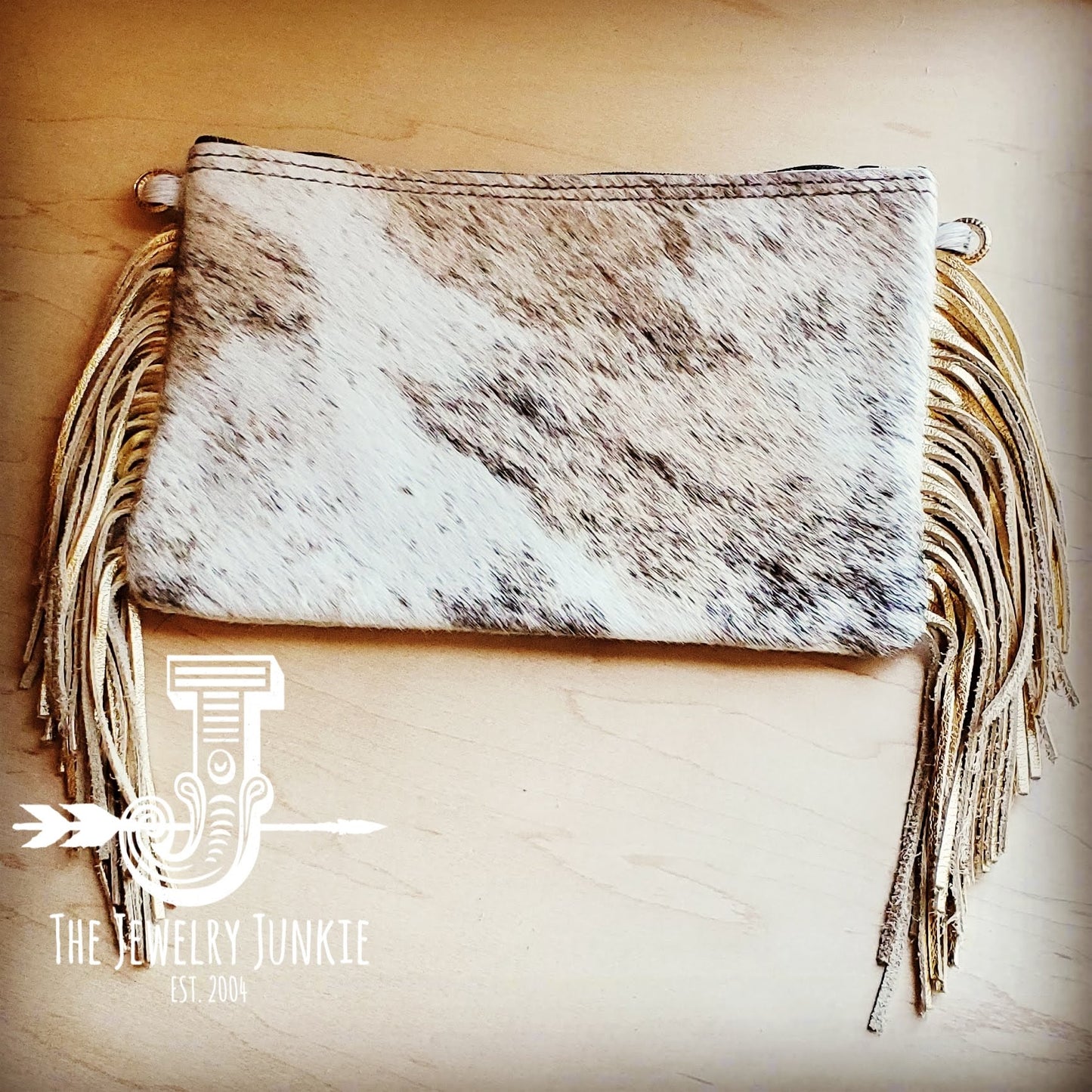 Light Brindle Hair-on-Hide Leather Handbag w/  Fringe 503f