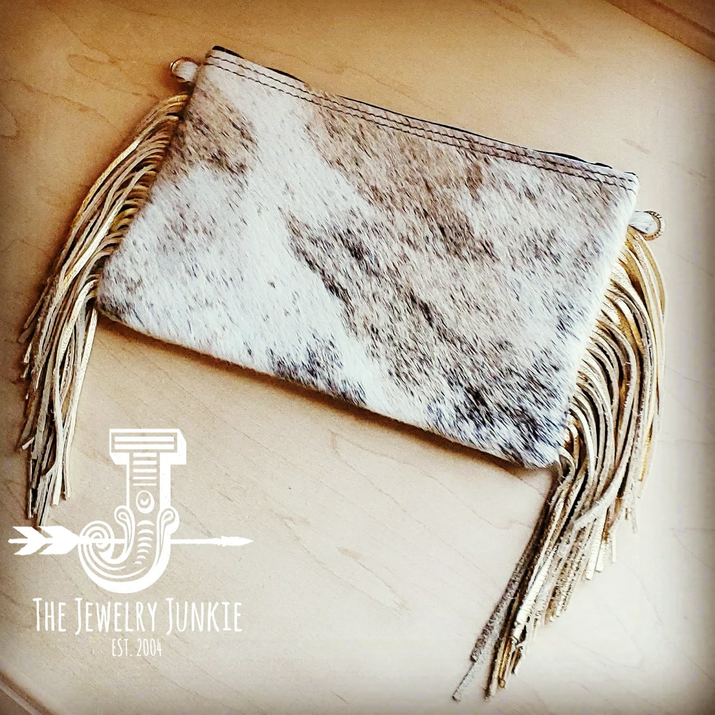 Light Brindle Hair-on-Hide Leather Handbag w/  Fringe 503f