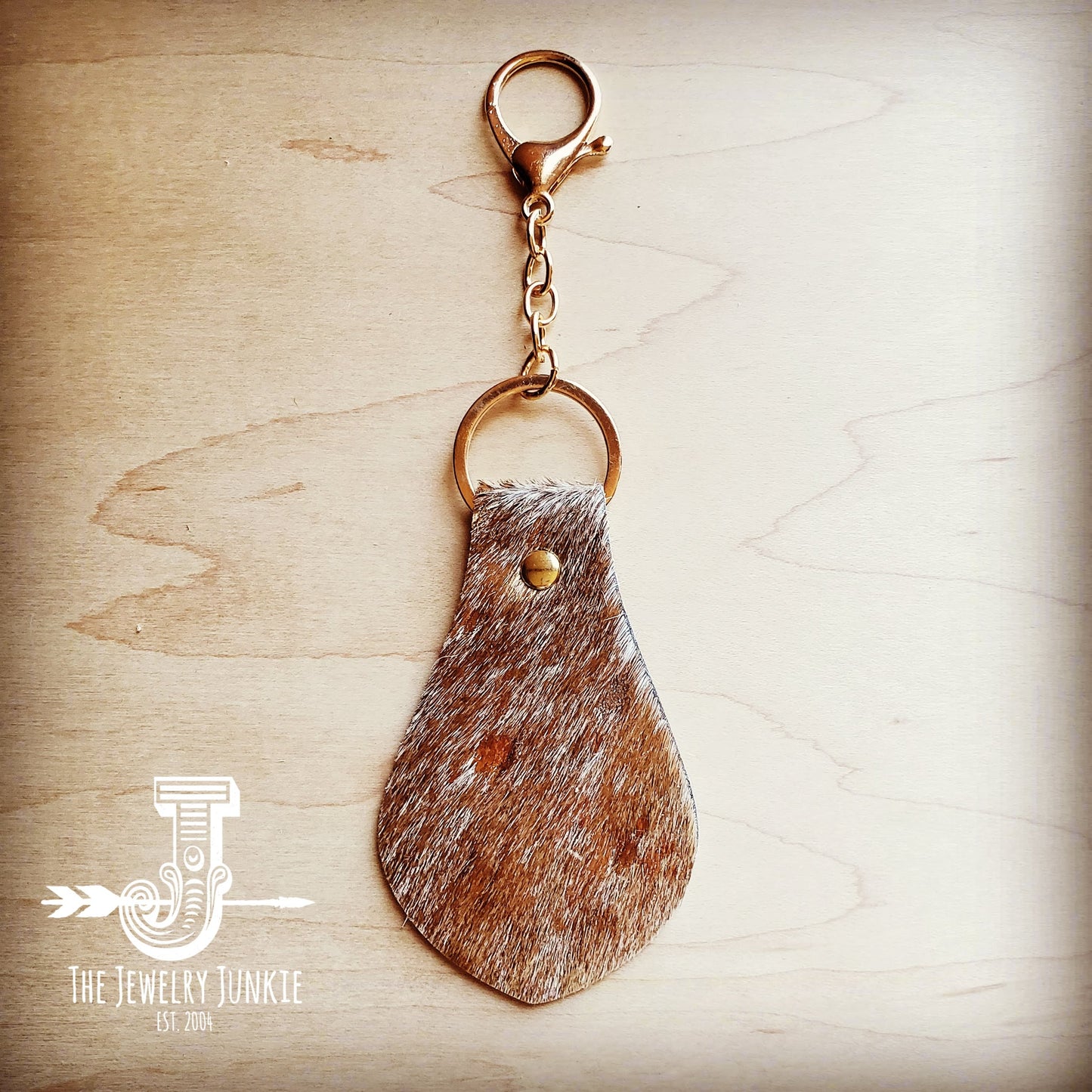 Hair on Hide Leather Key Chain - Tan and Gold 700s