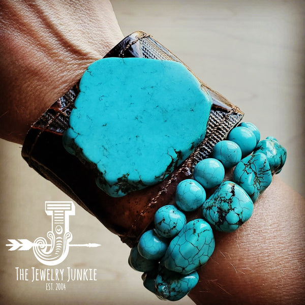 Leather Cuff w/ Tie-Embossed Laredo w/ Turquoise Slab 011z
