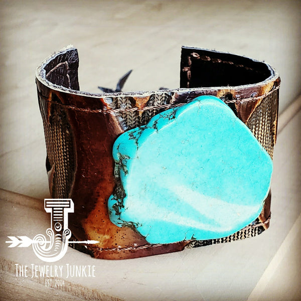 Leather Cuff w/ Tie-Embossed Laredo w/ Turquoise Slab 011z