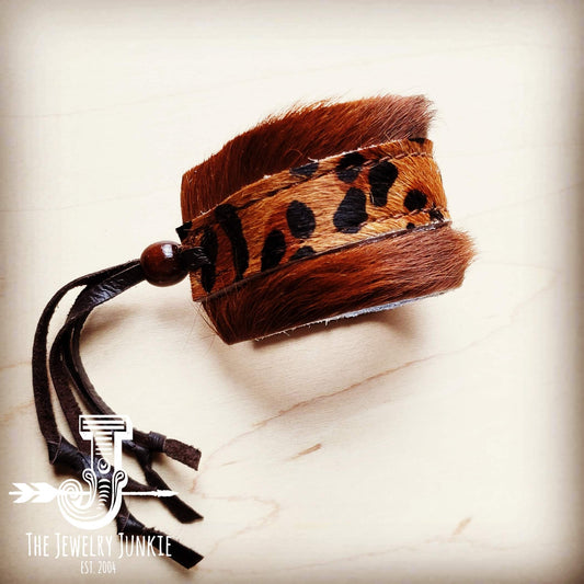 Leather Cuff w/ Adjustable Leather Tie-Leopard Hair on Hide (009o)