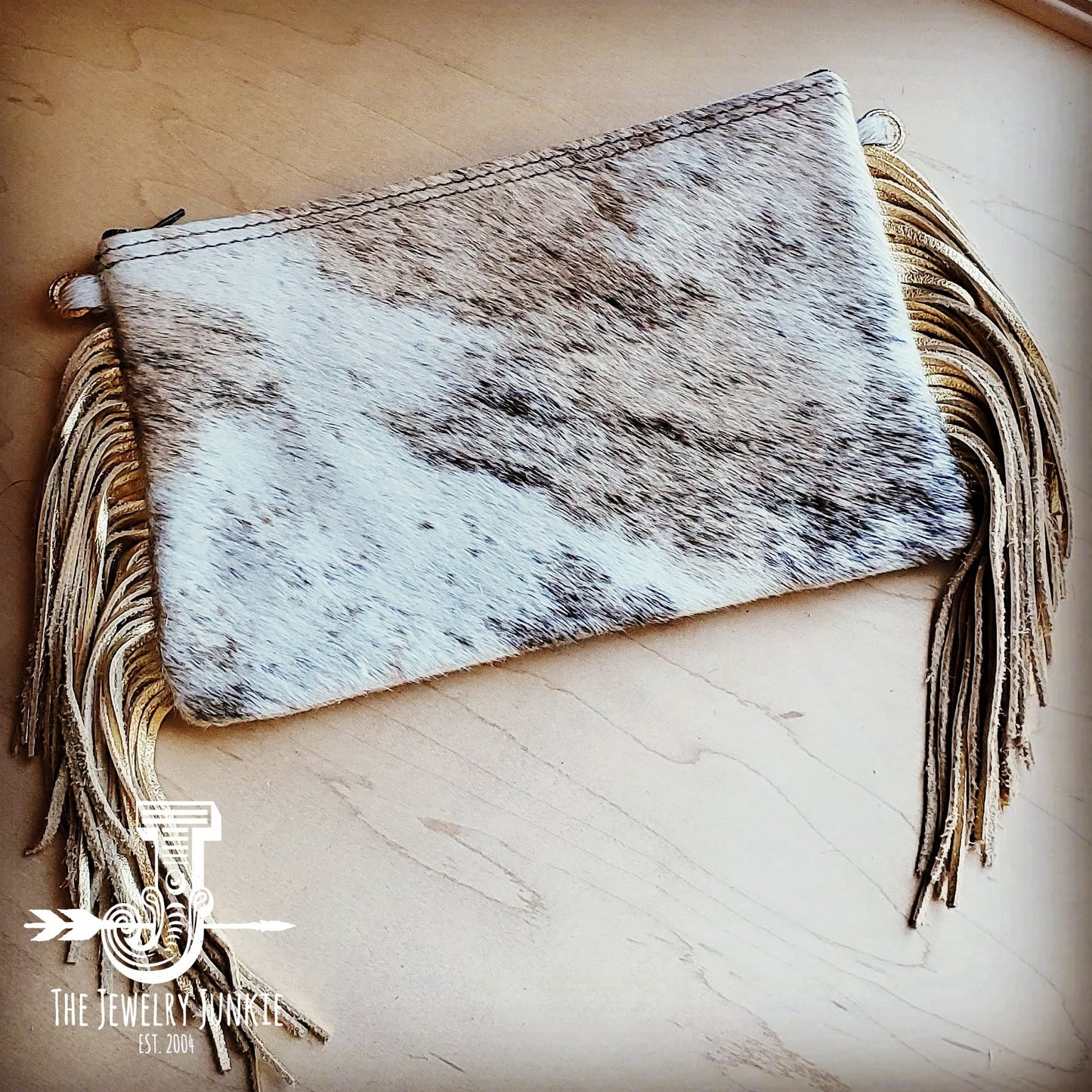 Light Brindle Hair-on-Hide Leather Handbag w/  Fringe 503f