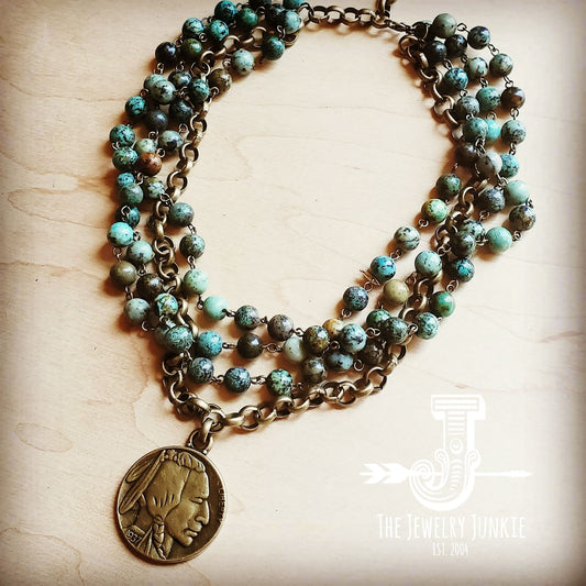 african turquoise collar-length necklace with indian head coin 250t