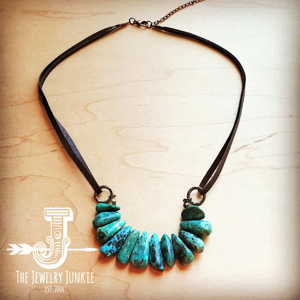 Natural Turquoise Leather Cord Necklace 250v