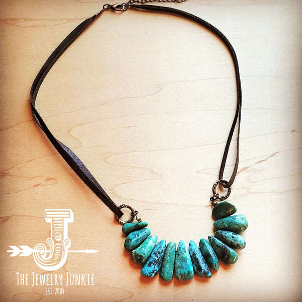 Natural Turquoise Leather Cord Necklace 250v