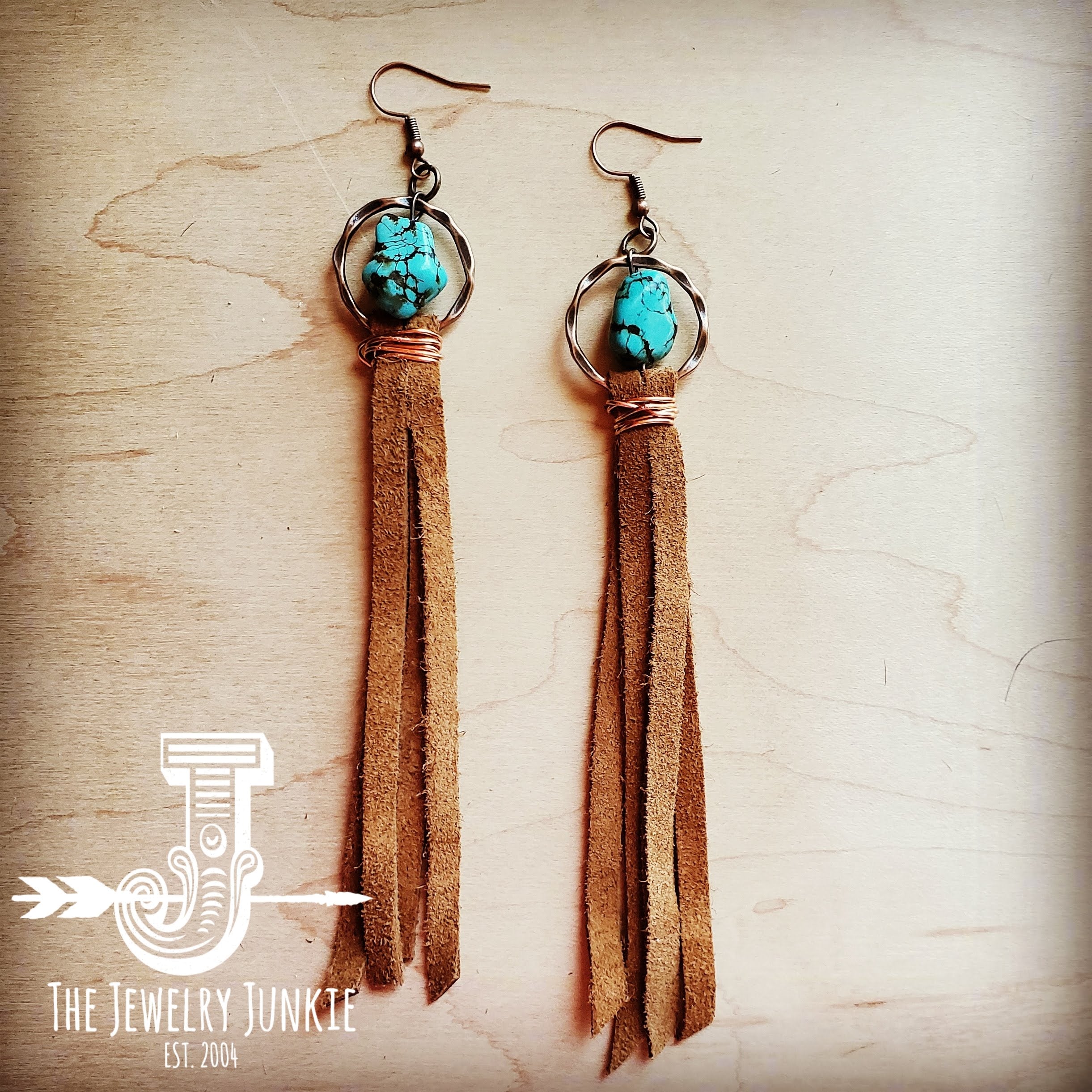 Turquoise Drop Earrings w/ Suede Leather Tassel 202s – The Jewelry Junkie