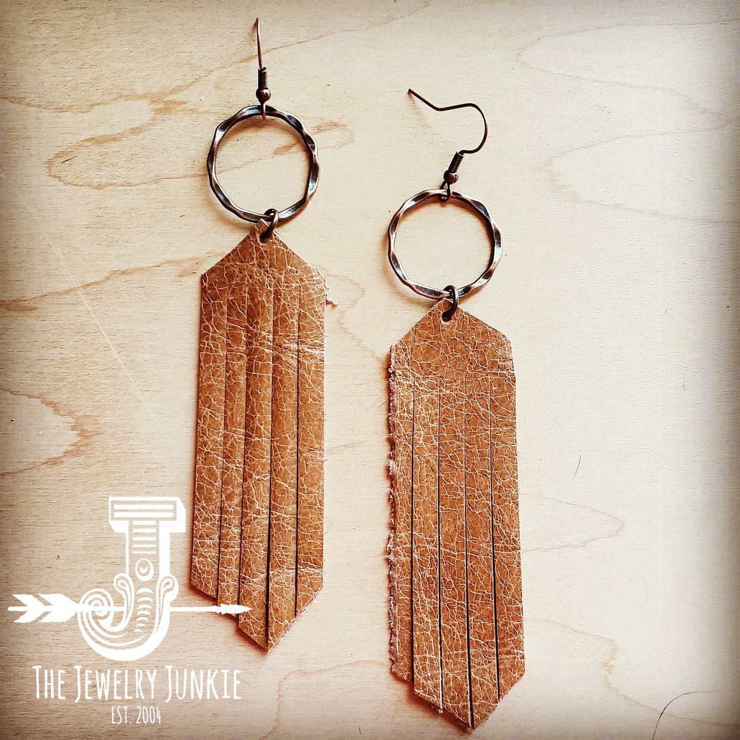 Suede Leather Fringe Earrings Tan 238C