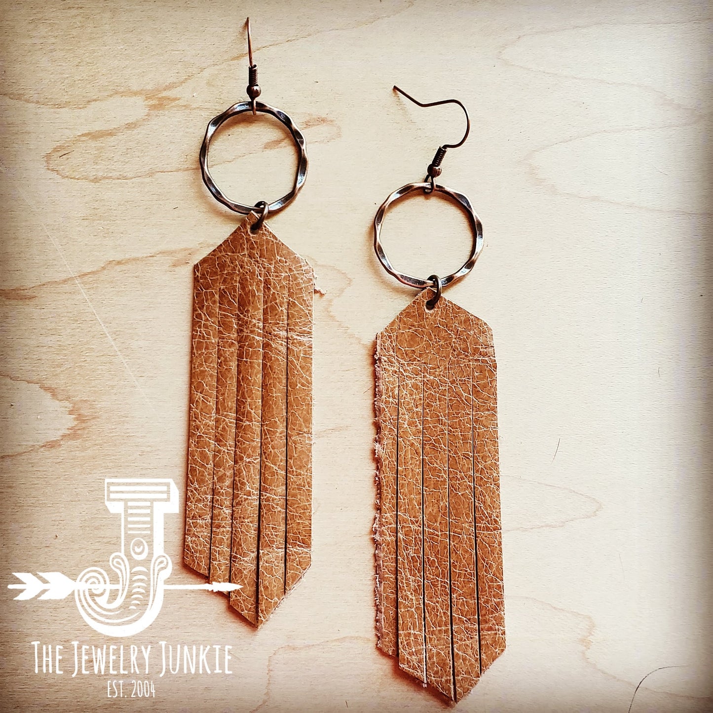 **Suede Leather Fringe Earrings Tan 238C