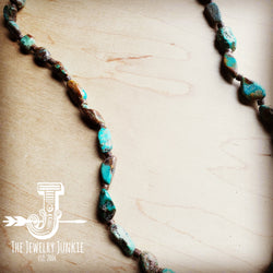 Genuine Long Natural Turquoise and Wood Layering Necklace 250w