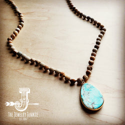 Bohemian Natural JASPER Beaded Necklace with Ocean Agate Pendant 245u