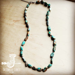 Genuine Long Natural Turquoise and Wood Layering Necklace 250w