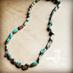 Genuine Long Natural Turquoise and Wood Layering Necklace 250w