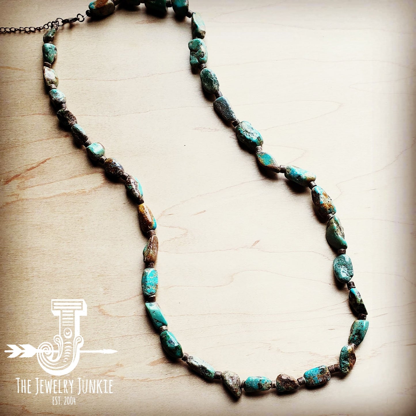 Genuine Long Natural Turquoise and Wood Layering Necklace 250w