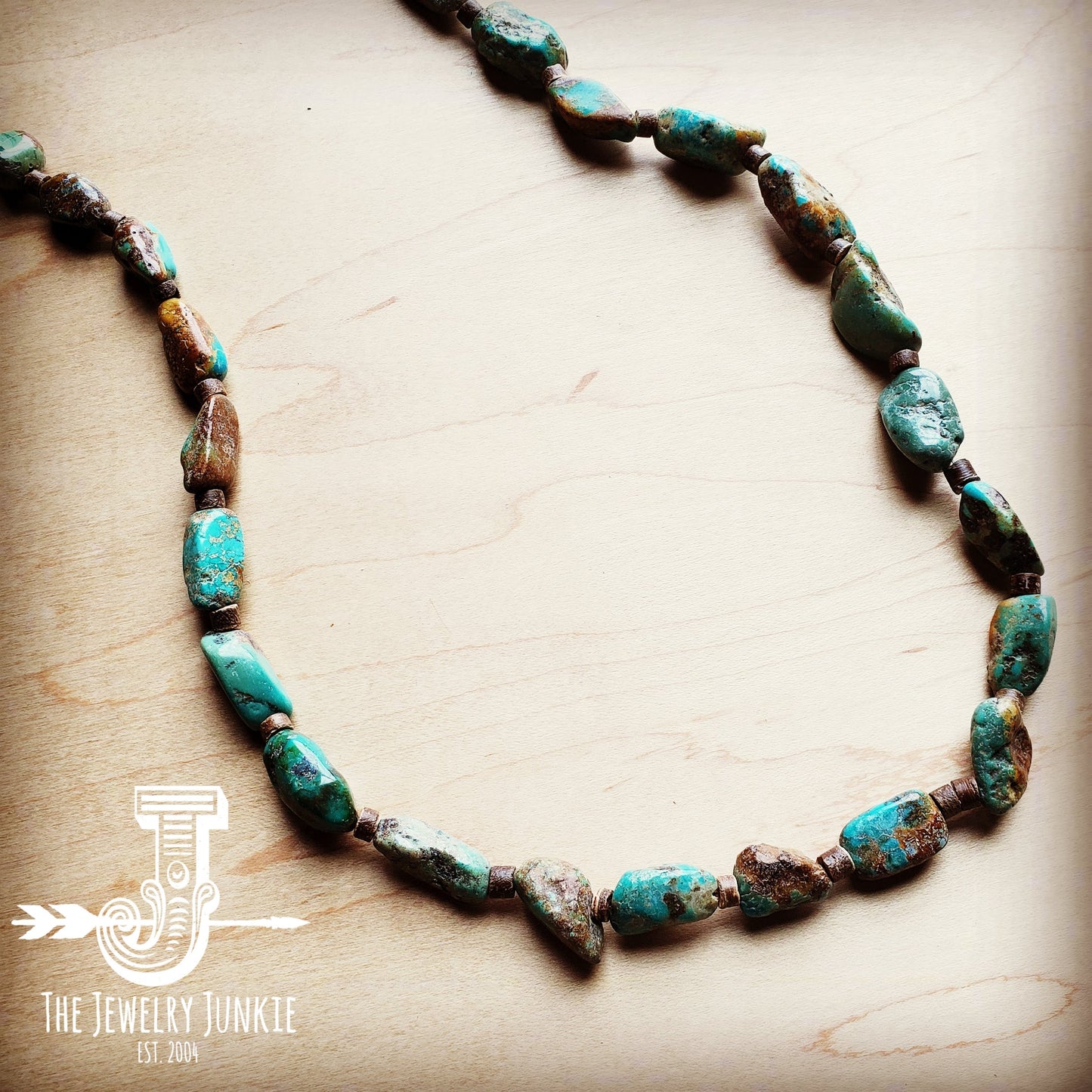 Genuine Long Natural Turquoise and Wood Layering Necklace 250w