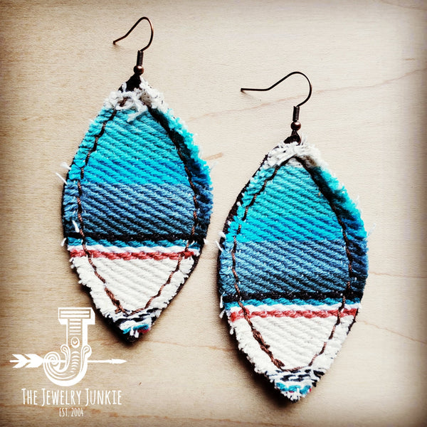 **Frayed Serape Earrings w/ Leather Backing-Pastel Pink and Blue 202t