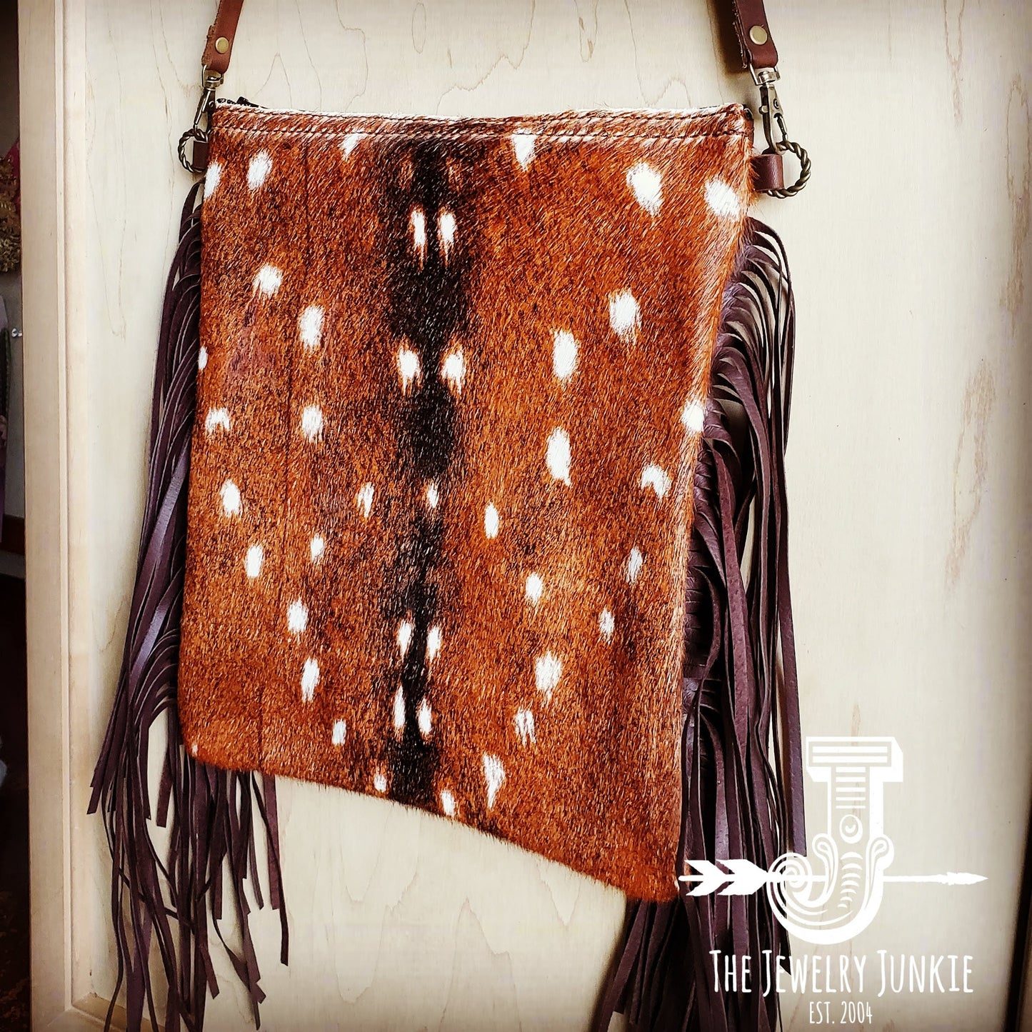 Axis Deer Hide Printed Leather Crossbody Handbag 503r