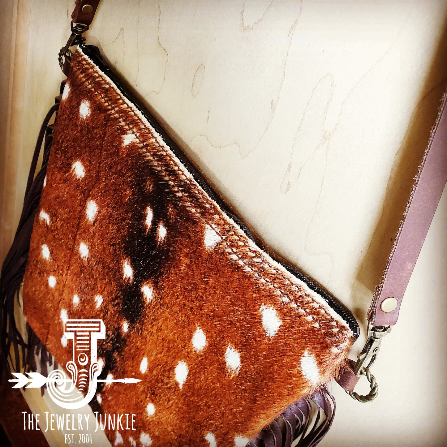 Axis Deer Hide Printed Leather Crossbody Handbag 503r