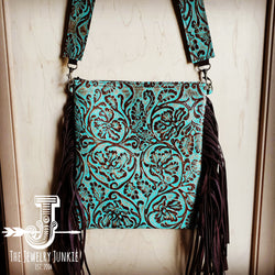 **Embossed Leather Crossbody Strap in Cowboy Turquoise 400j