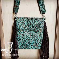 Embossed Leather Crossbody Strap in Cowboy Turquoise 400j