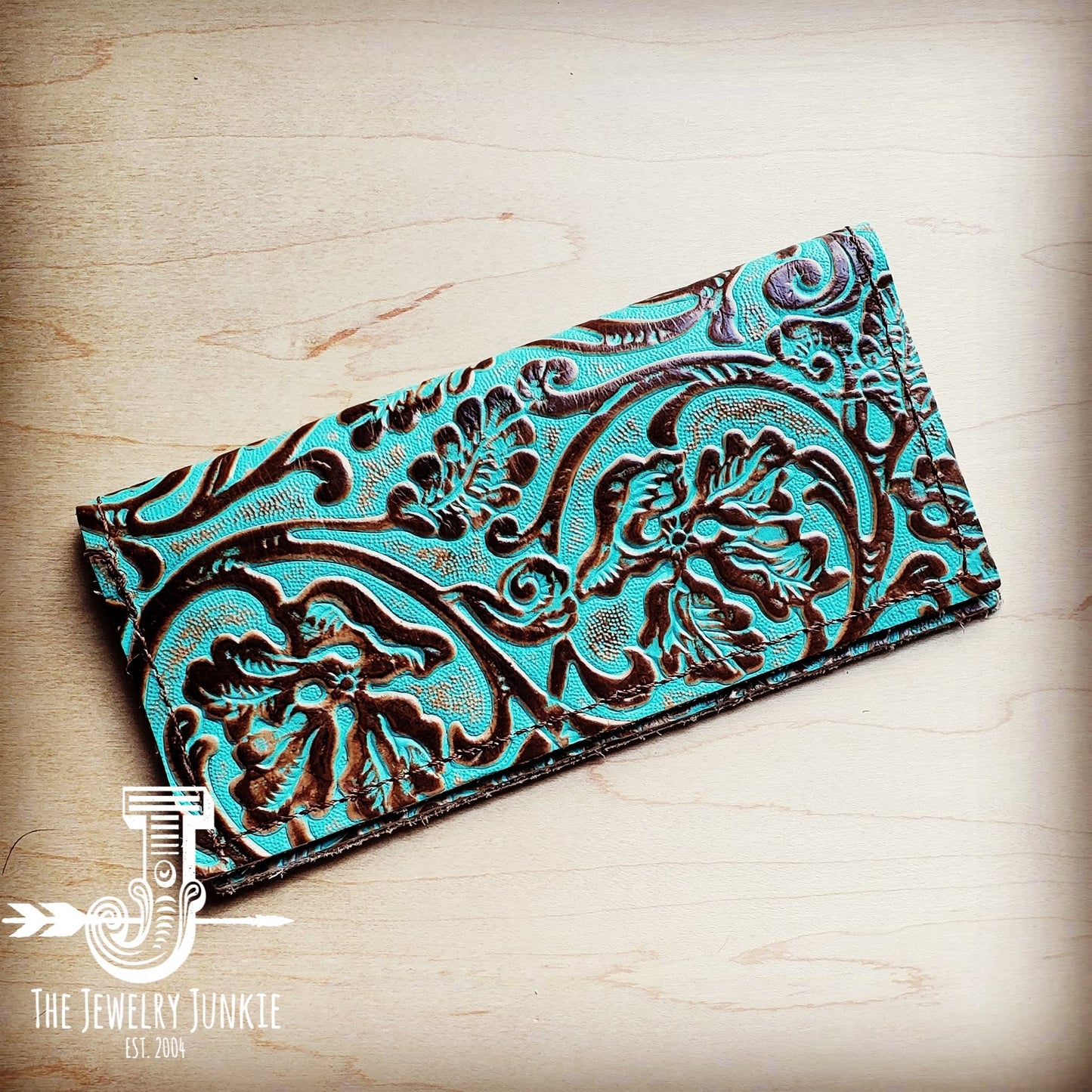 Embossed Leather Wallet in Cowboy Turquoise 301d