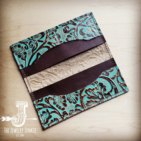 Embossed Leather Wallet in Cowboy Turquoise 301d