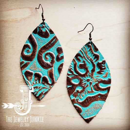 Leather Oval Earrings-Cowboy Turquoise
