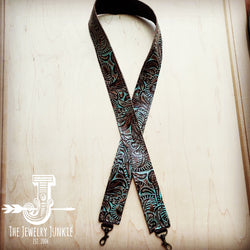 Embossed Leather Crossbody Strap in Turquoise Brown Floral 400k