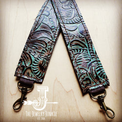 Embossed Leather Crossbody Strap in Turquoise Brown Floral 400k