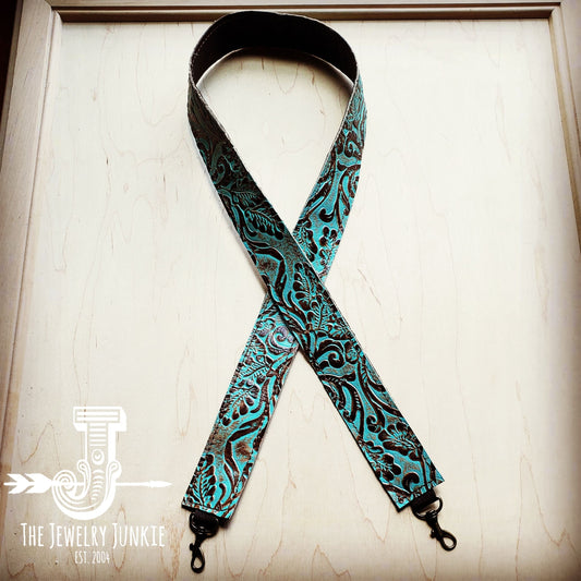Embossed Leather Crossbody Strap in Cowboy Turquoise 400j