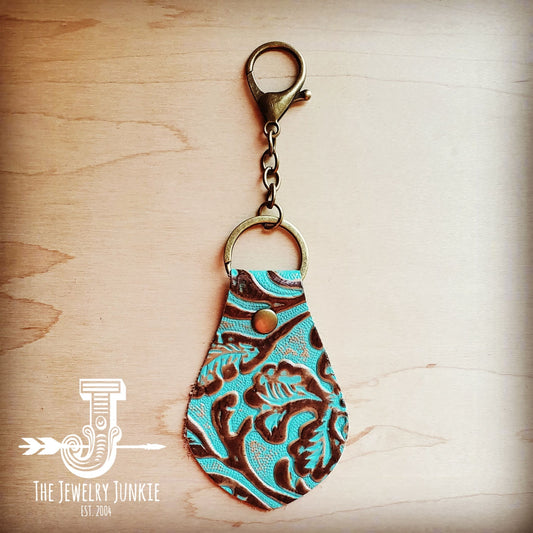 Embossed Leather Key Chain - Cowboy Turquoise 700v