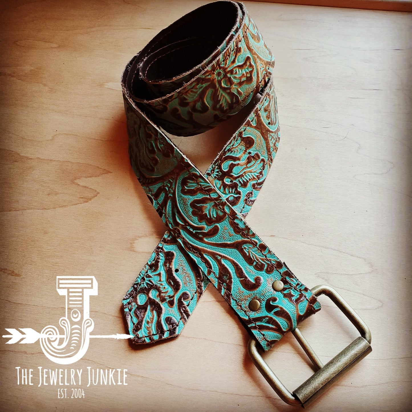 Cowboy Turquoise Embossed Belt - Boho Belts and Jewelry Online