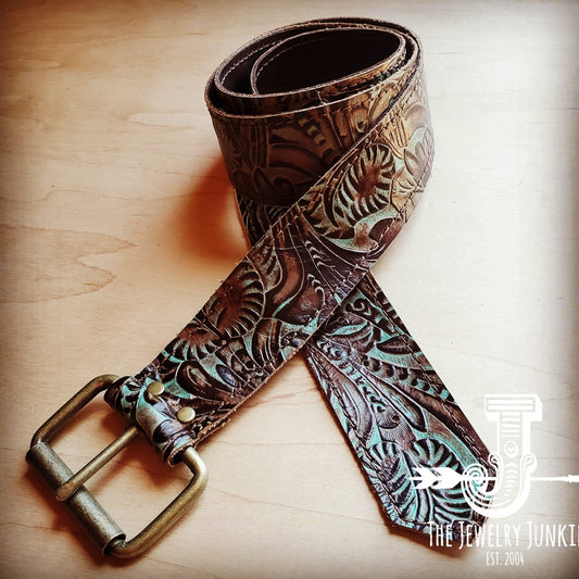Turquoise Brown Floral Genuine Leather Belt 901k