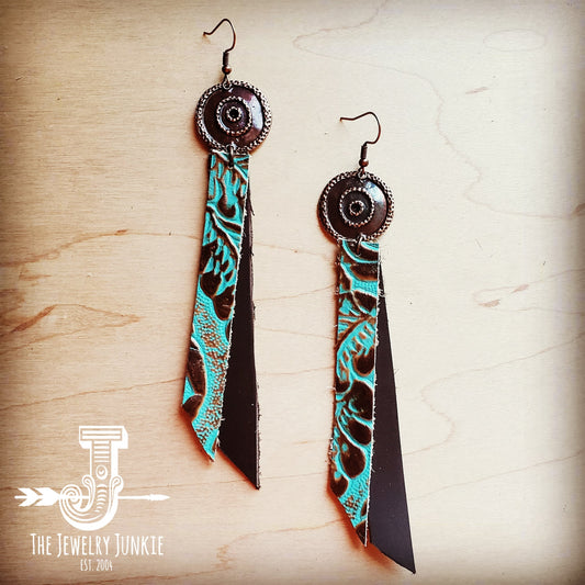 Leather Rectangle Earrings in Cowboy Turquoise 203g