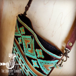 Small Crossbody Handbag w/ Turquoise Navajo Tooled Leather 504c