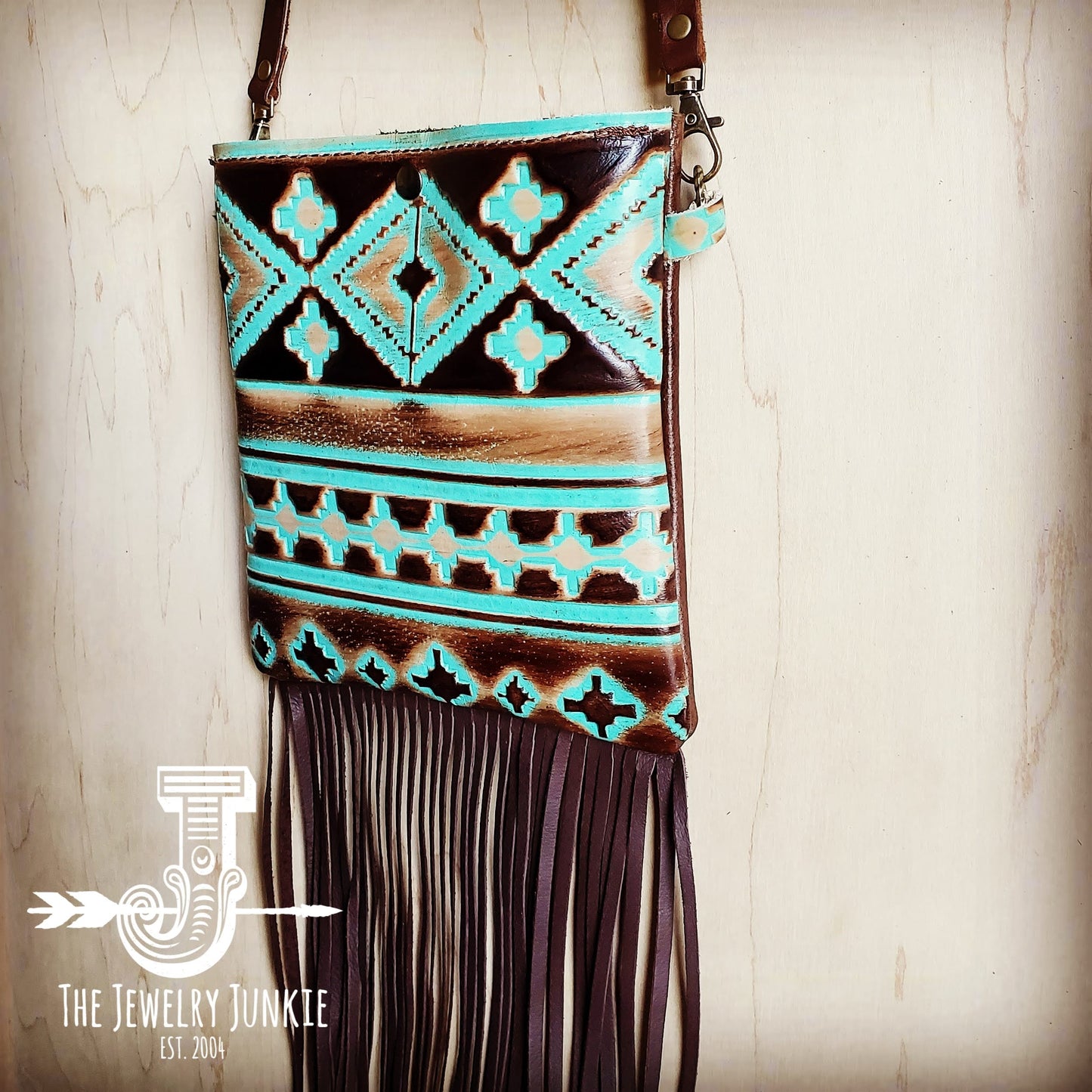 Small Crossbody Handbag w/ Turquoise Navajo Tooled Leather 504c