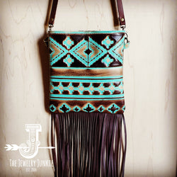 Small Crossbody Handbag w/ Turquoise Navajo Tooled Leather 504c