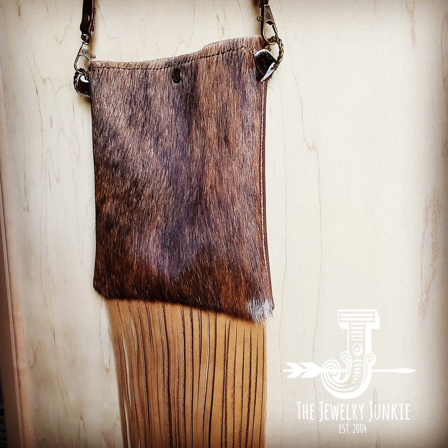 Small Crossbody Handbag w/ Hair-on-Hide Brown Leather 504e