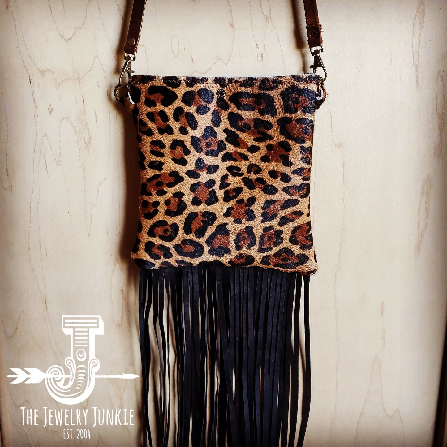 **Small Crossbody Handbag w/ Hair-on-Hide Leopard Leather 504d