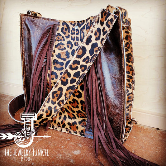 Hair on Hide Box Handbag w/ Leopard Accents  504h