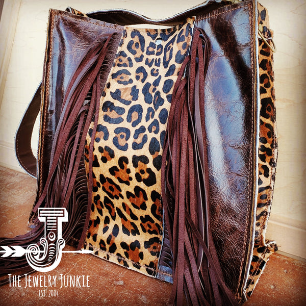Hair on Hide Box Handbag w/ Leopard Accents  504h