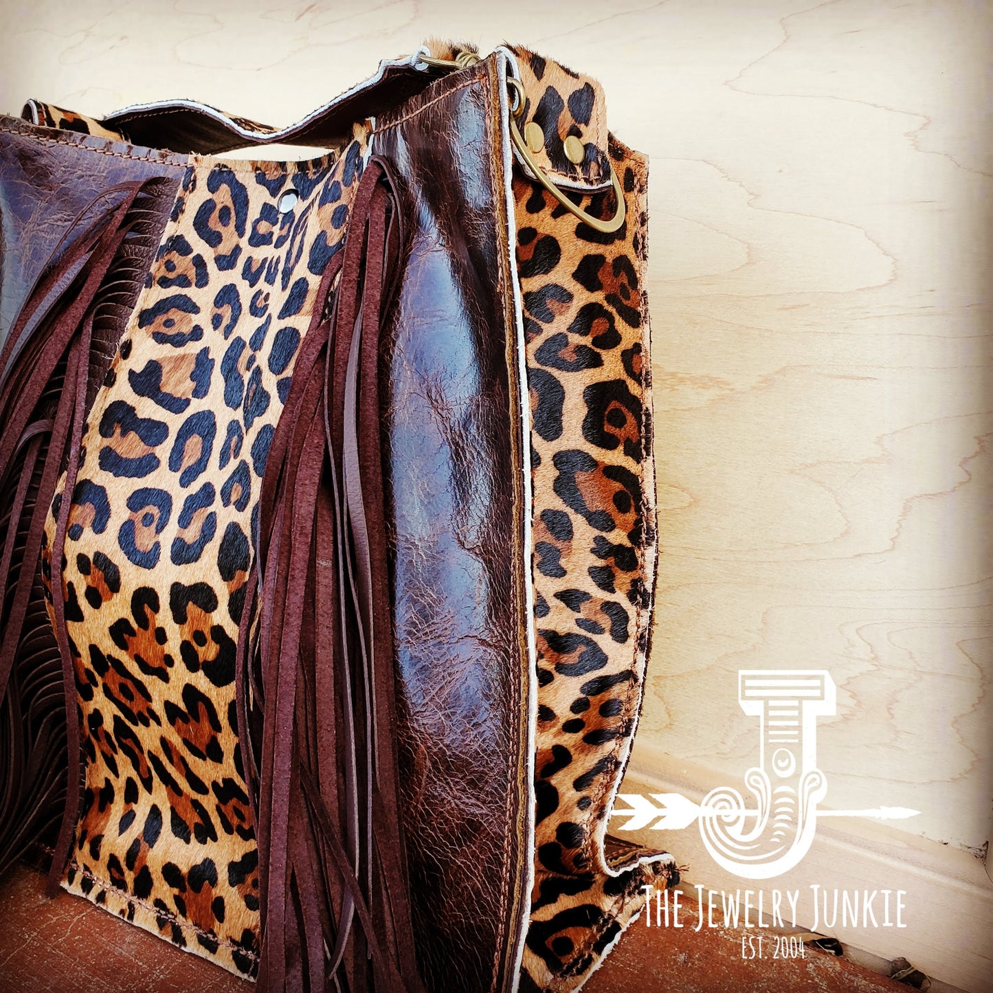 Hair on Hide Box Handbag w/ Leopard Accents  504h