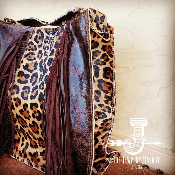 Hair on Hide Box Handbag w/ Leopard Accents  504h